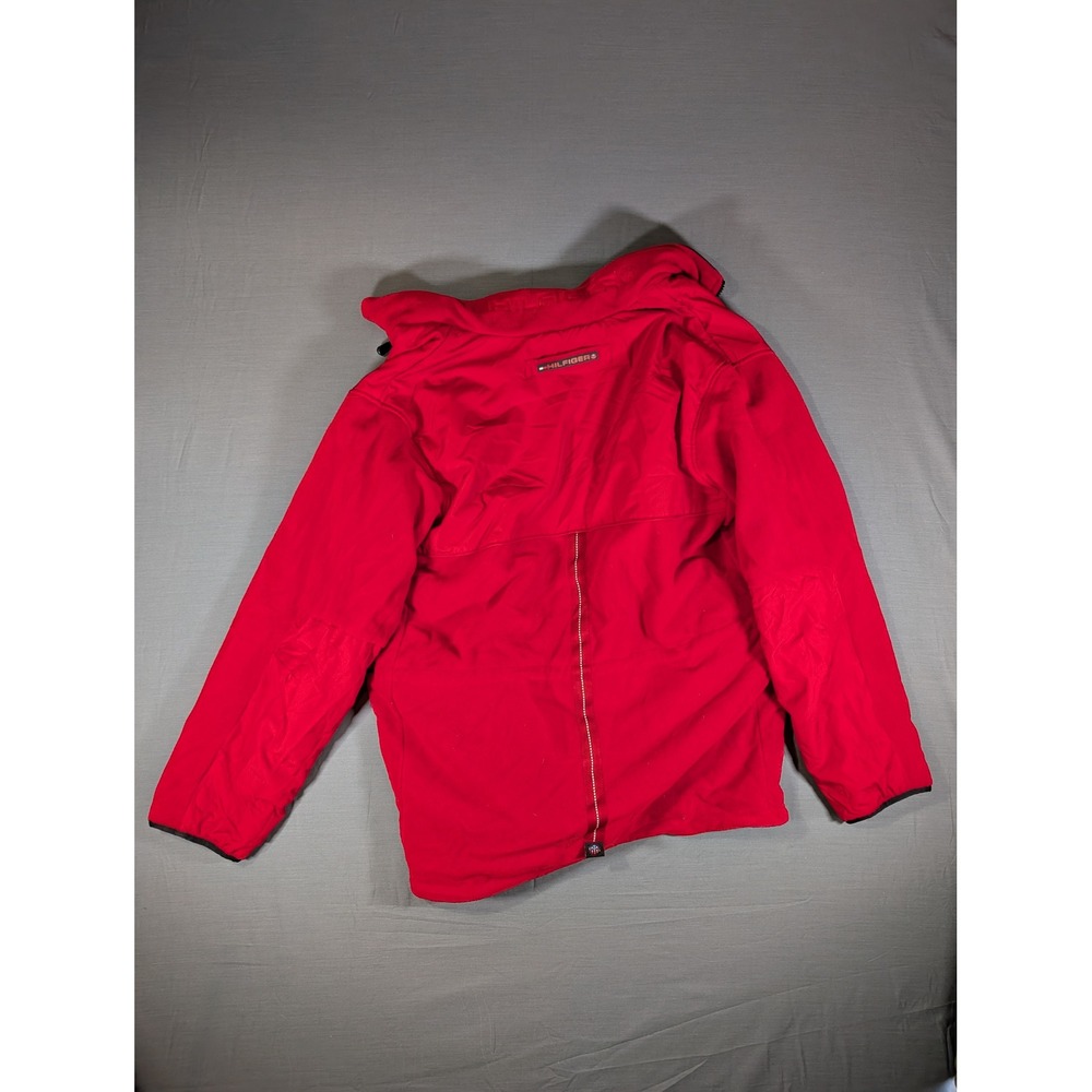 Tommy Hilfiger Reversible Fleece Jacket Red Black Hooded Mens Large Vintage - Picture 2 of 14